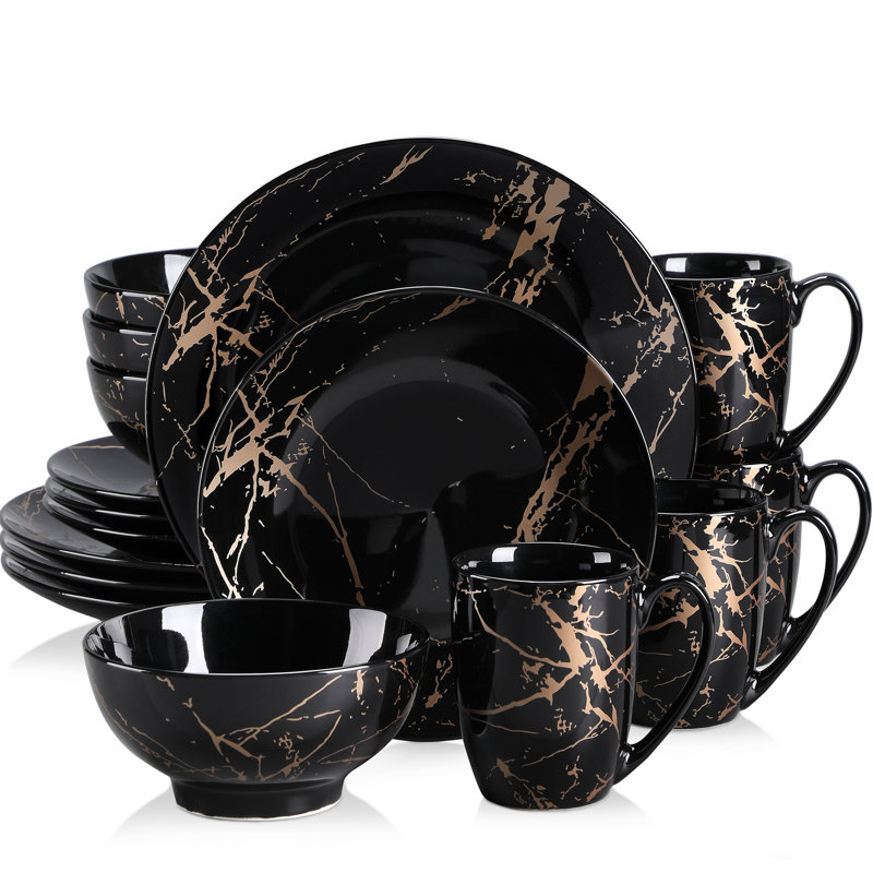 Service de table en porcelaine 16 pièces Karagen, service pour 4 Karagen, Noir