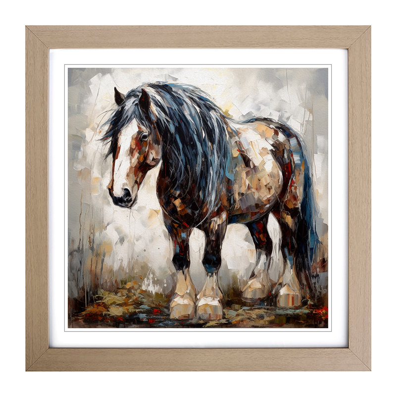Shire Horse Expressionism No.3 - Single Picture Frame Print on Wood, Oak