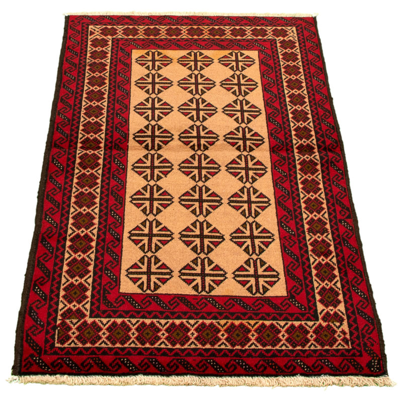 Tapis décoratif en laine noué à la main de conception unique noué à la main new age rizbaft rouge/beige 3 pi 5 po x 6 pi 4 po