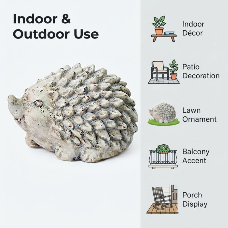 Stone Effect Hedgehog Statue - Hand-Finished Cement Animal Garden Ornament for Indoor & Outdoor Home & Garden Décor