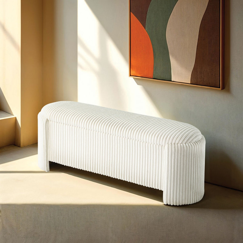 Banc en velours côtelé Watford avec compartiment de rangement caché, Blanc