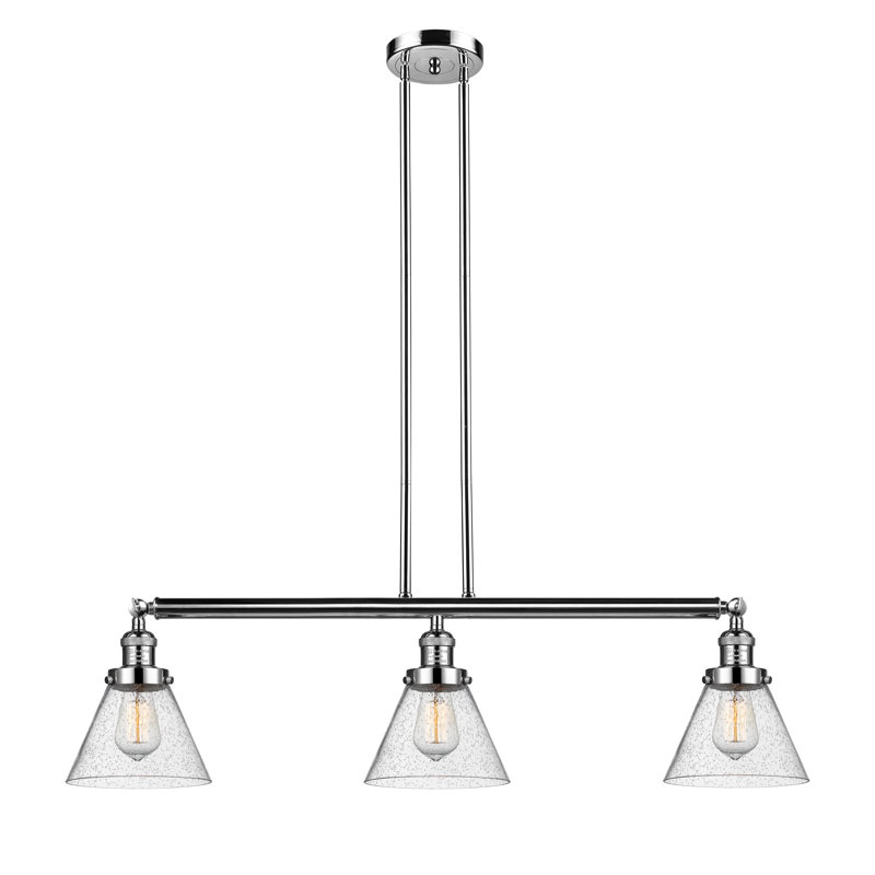 Luminaire suspendu pour îlot 3 lumières Cone, Nickel poli, Grainé, Non