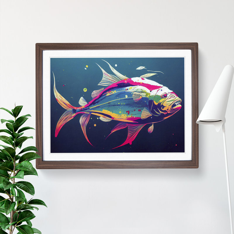 XH1022-3880X Fish Splash Vol.3 Abstract - Single Picture Frame Painting, 46cm H x 64cm W x 2cm D, Walnut