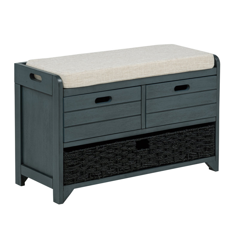 Entryway Bench with Removable Basket and Drawers, Deep Sea Dive
