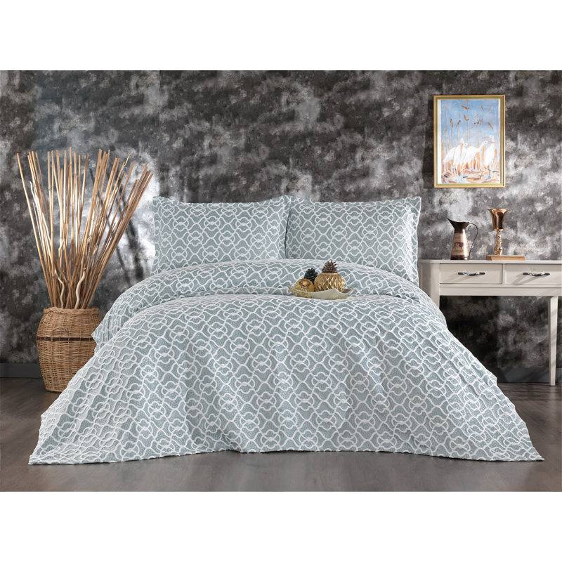 Ensemble de couvre-lit double luxueux, couleur Neft, 94,5 x 102,4 pouces | 100% tissu chenille, 450 g / m² | Comprend 2 taies d'oreiller (23,6 po x 31,5 po) | Lavable à la machine à 30 ° C | Parfait pour un décor de chambre à coucher élégant