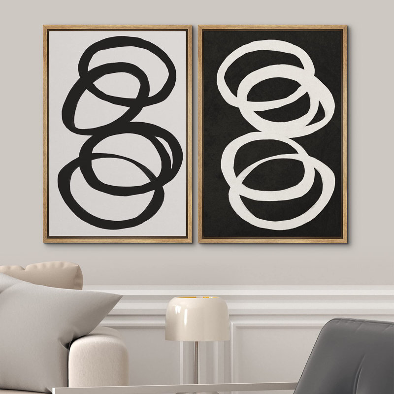 «Duotone» noir et blanc, anneau, collage, abstrait, géométrique, art moderne, décoration murale, relaxation, calme, 2 pièces