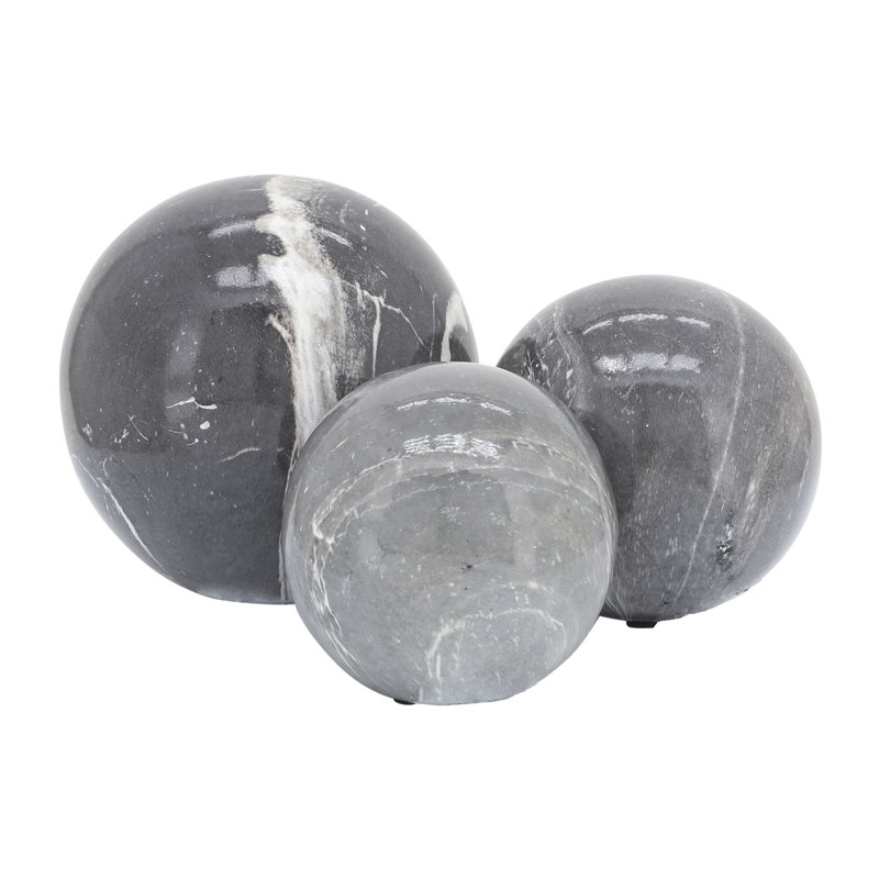 Doherty Polished Marble Decorative Sphere Accent Sculpture Set of 3, Black