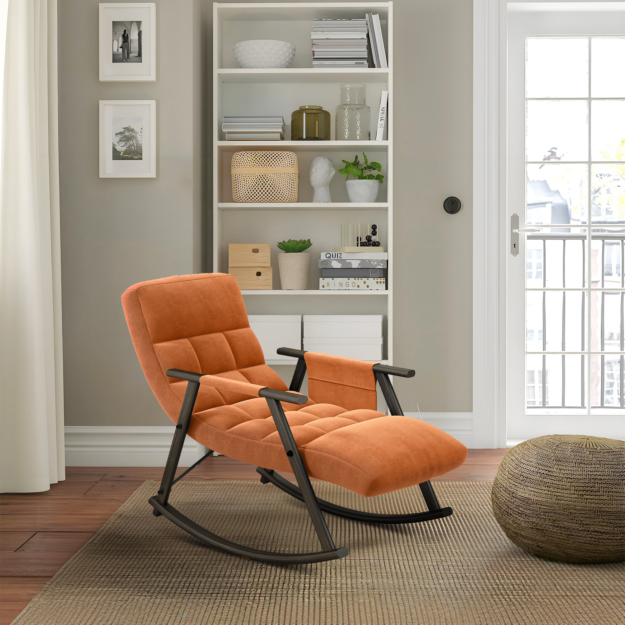 George Oliver Upholstered Rocking Chair With Adjustable Backrest And ...