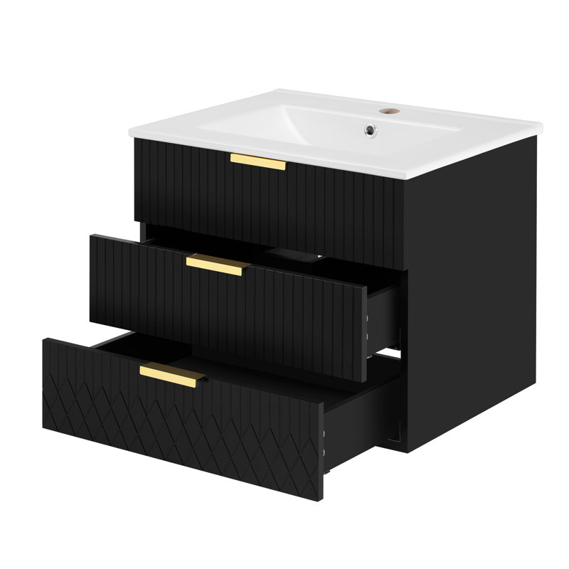 Floating 24‘’ Bathroom Vanity With Side Storage Set, Black