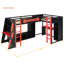 Structure de lit mezzanine simple en L en forme de L avec DEL RVB, ports USB, meuble télé et tablettes de rangement, lit de jeu réversible - rouge-340764536