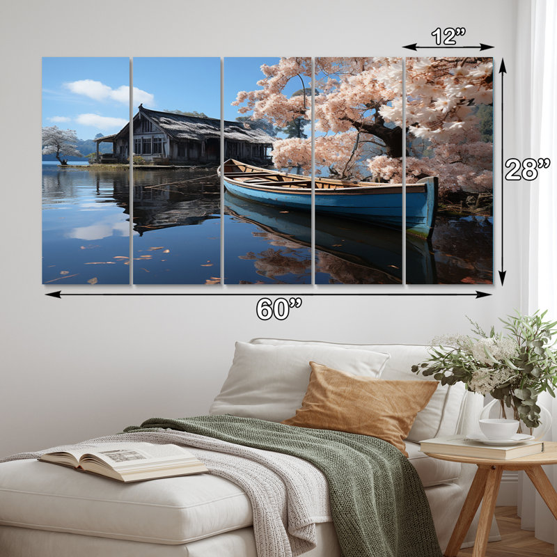 «Lakehouse Lakeside Tranquility on Canvas», reproduction de 5 pièces