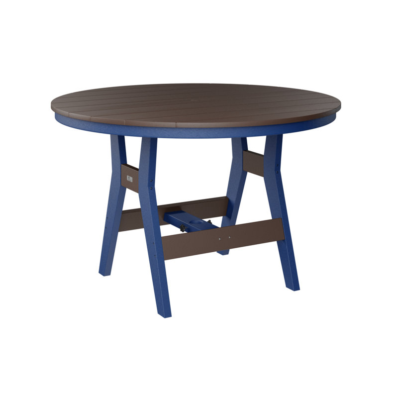 Harbor Outdoor Round Bar Table, Chocolate Brown, Pacific Blue