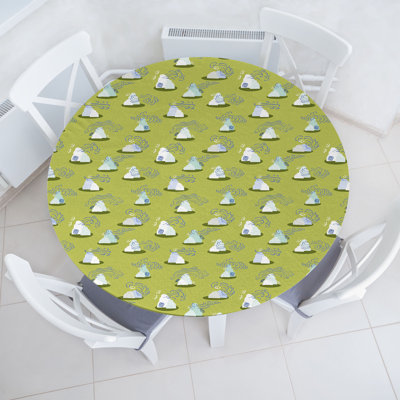 Ebern Designs Nature Fitted Round Tablecloth Khaki Dark Ceil Blue