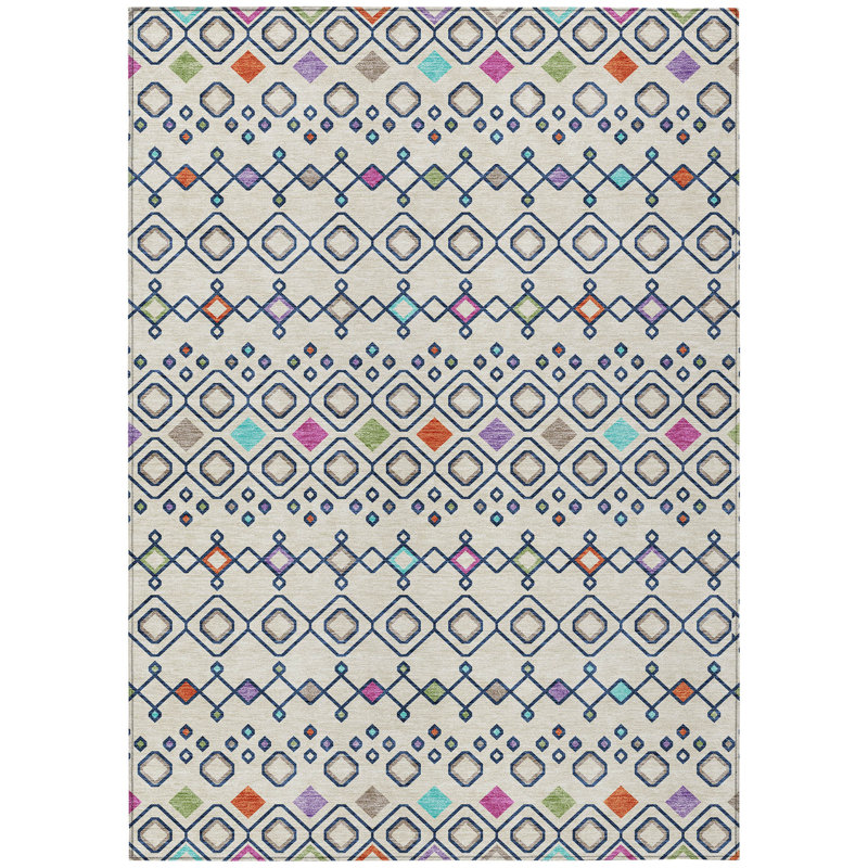 3' X 5' Linen Pink And Orange Geometric Washable Indoor Outdoor Area Rug
