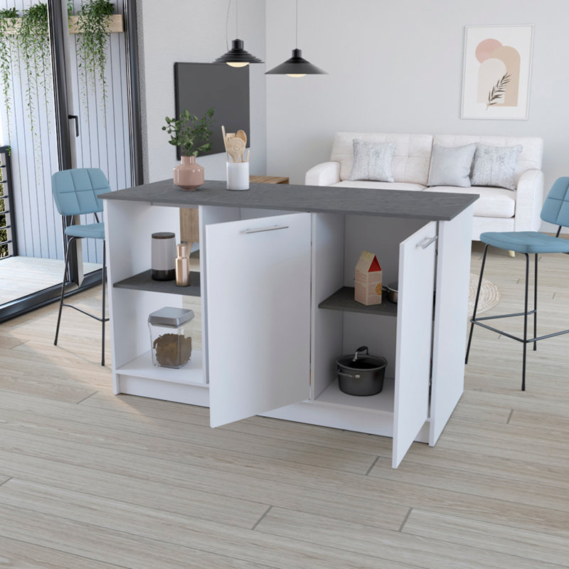 Kitchen Island Padua, Kitchen, White / Onyx, Onyx, White