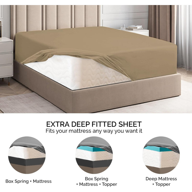 Beige Microfiber Full Deep Pocket Fitted Sheet
