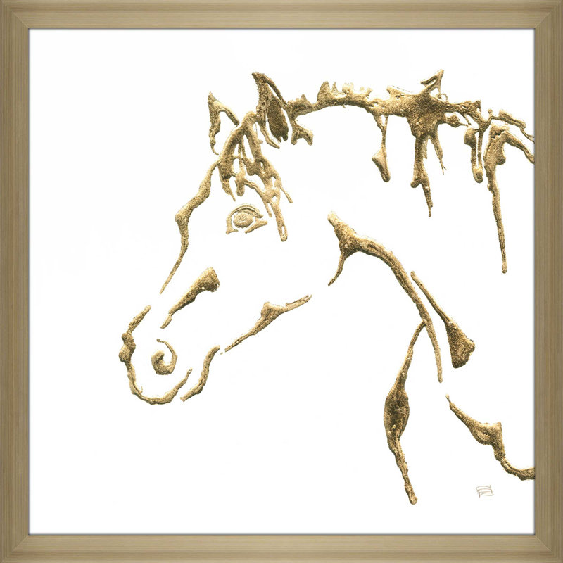«Gilded Cowpony on White», reproduction sur toile, H 21,5 po x l 21,5 po x P 0,75 po, Encadrement champagne