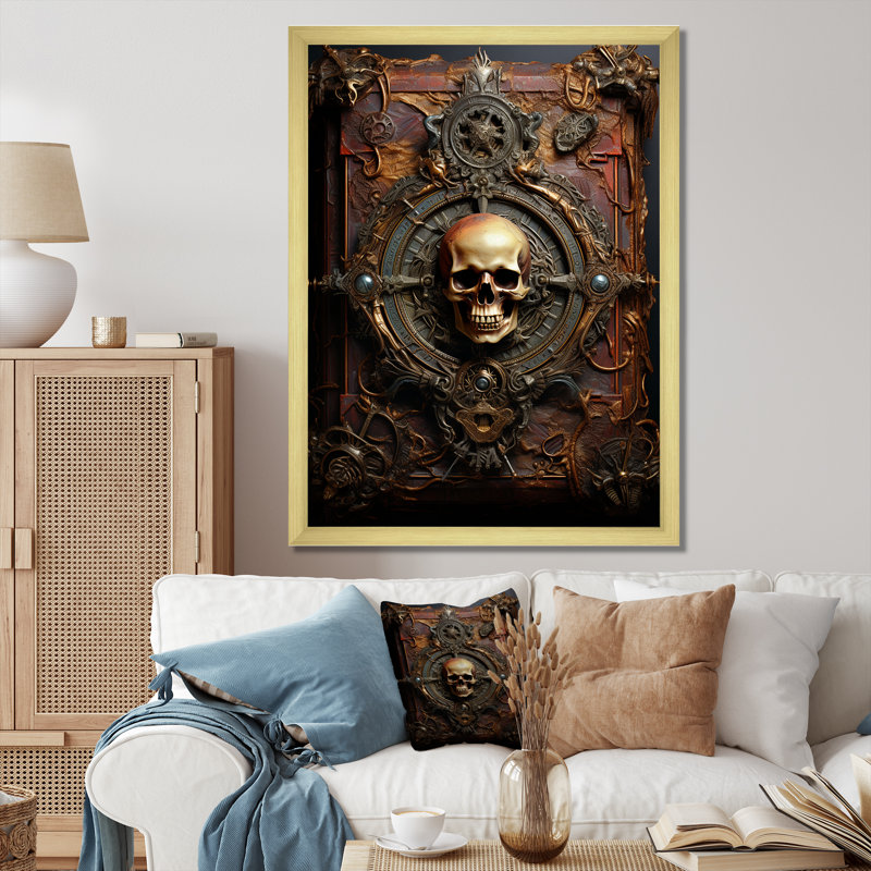 Impression sur toile pirate, thème du trésor nautique - livre de code pirate, H 20 po x l 12 po x P 1 po, Cadre flottant doré