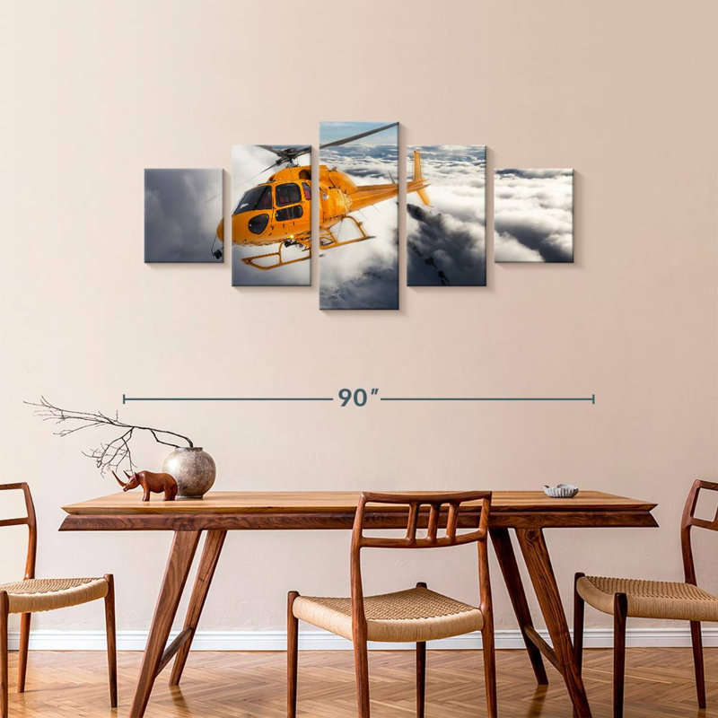 Rescue Helicopter Over Mountain, 36" H x 80" W