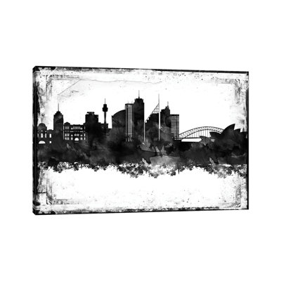 Sydney Black And White Framed Skylines by WallDecorAddict - Floater Frame Gallery-Wrapped Canvas Giclée on Canvas