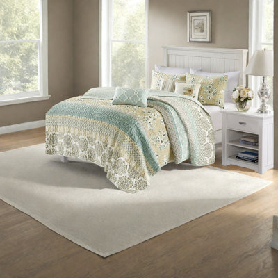 Piece Cotton Bedding Sets, Green Quilt With Decorative Pillows, Cottage Style
