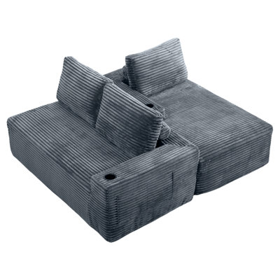 Corduroy Compressed Chaise Lounge Sofa with Built-in Cup Holder for Living Room Bedroom Family Room