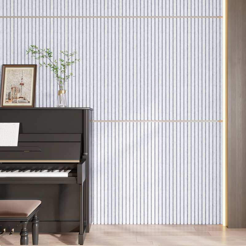 4 PC X 45.67"L x 23.6"W  Acoustic Slat Wall Panels – 0.7" Thick Waterproof & Soundproof Panels Polyester Fiber Slat for Wall & Ceiling – 29.94 Sq. Ft. Coverage -Light Grey