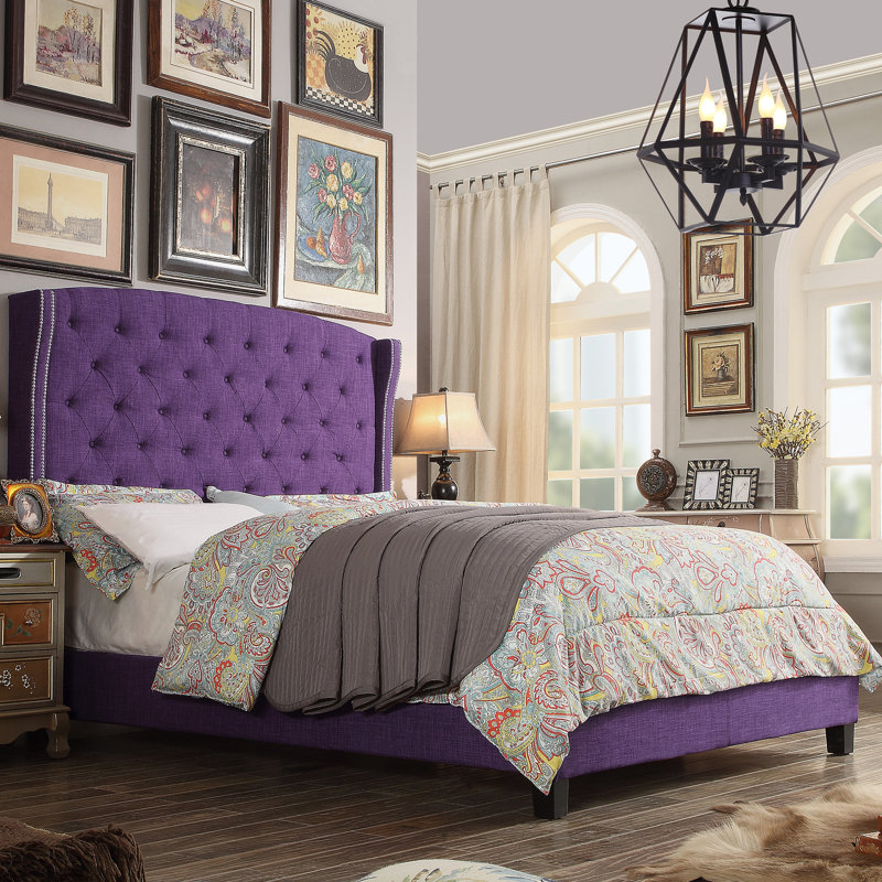 Lit tapissier standard à profil bas Carolann, Mauve radiant, Grand