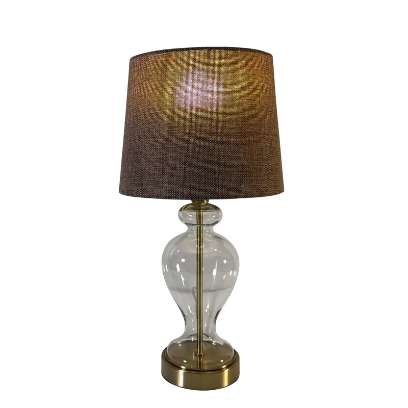 Lampe de table en laiton laiton avec abat-jour brun