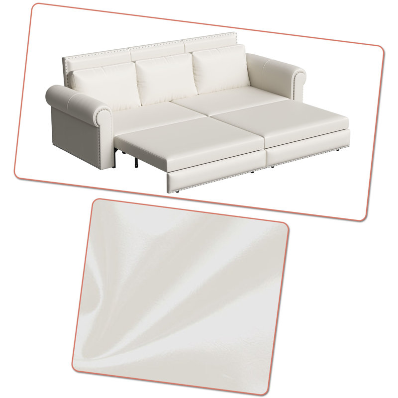 Classic Elegant Convertible Upholstered Sofa Sleeper Sofa with Pull Out Bed, Cream White