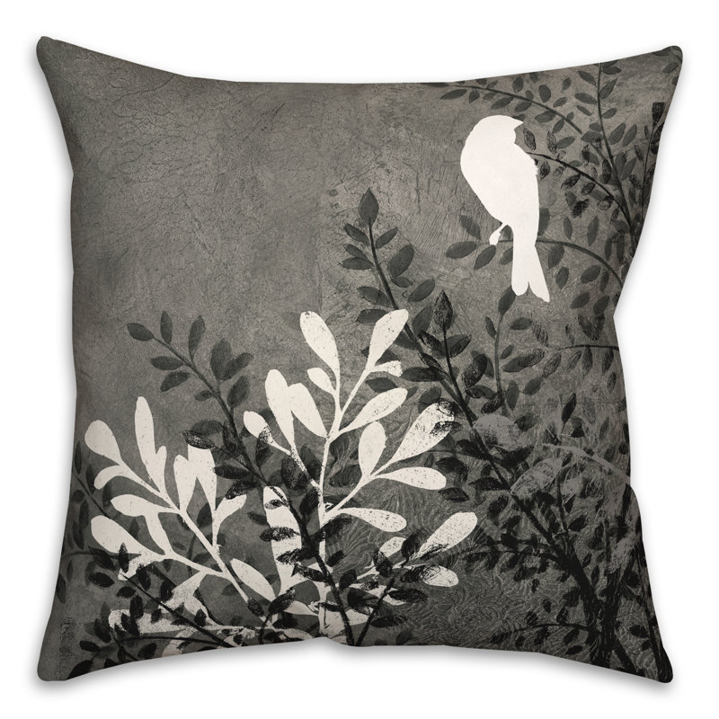  Bird on Branch Outdoor Square Pillow Cover & Insert, Black