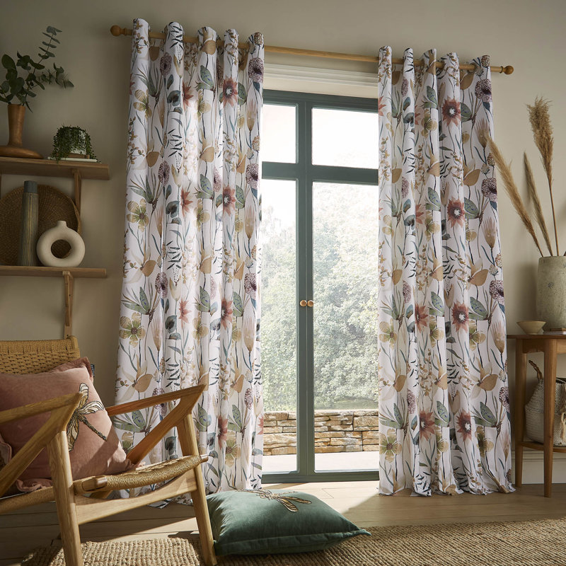Oceania Sandstone Eyelet Room Darkening Curtains, 229 x 229cm