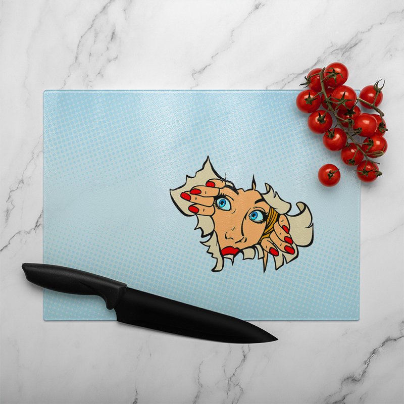 Comic cartoon pop art retro Designer Glass Chopping Board, 40cm L x 28cm W