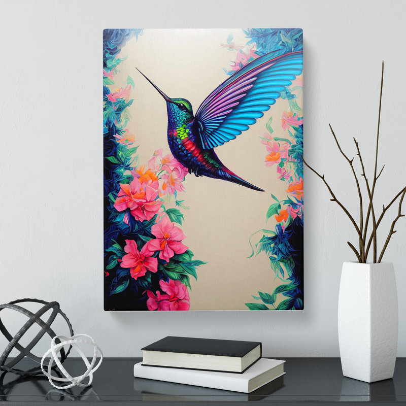 Kukkapalli Hummingbird Flowers - Wrapped Canvas Print, 50cm H x 35cm W x 3cm D