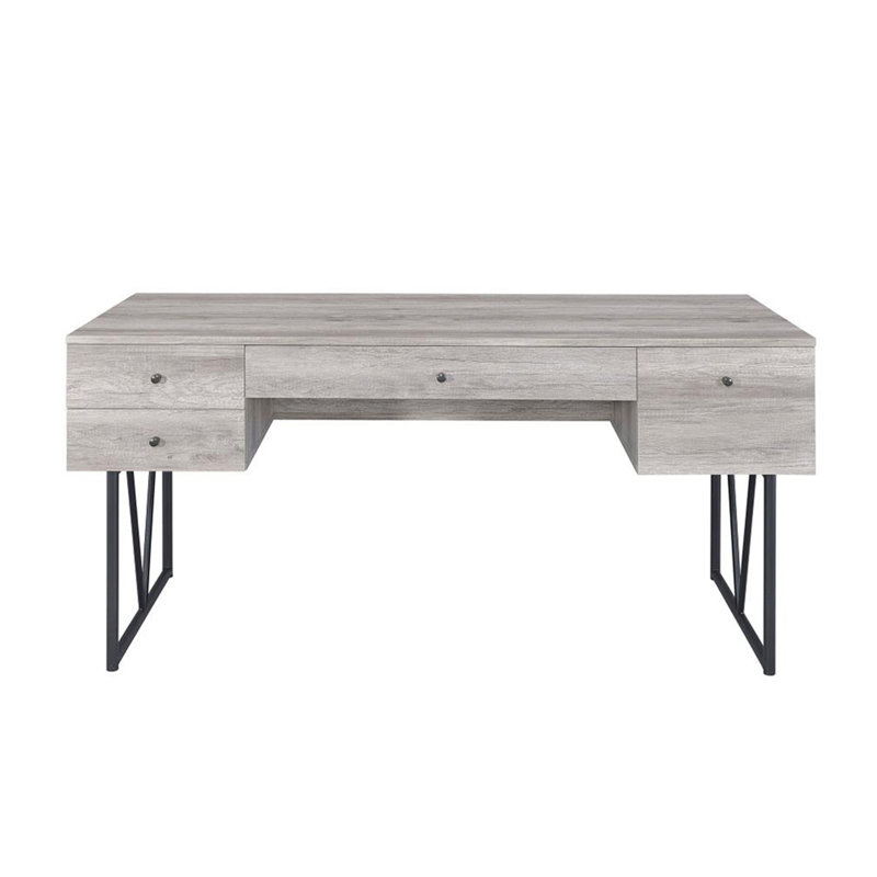 Bureau d'écriture à 4 tiroirs en bois flotté gris et noir, Gris