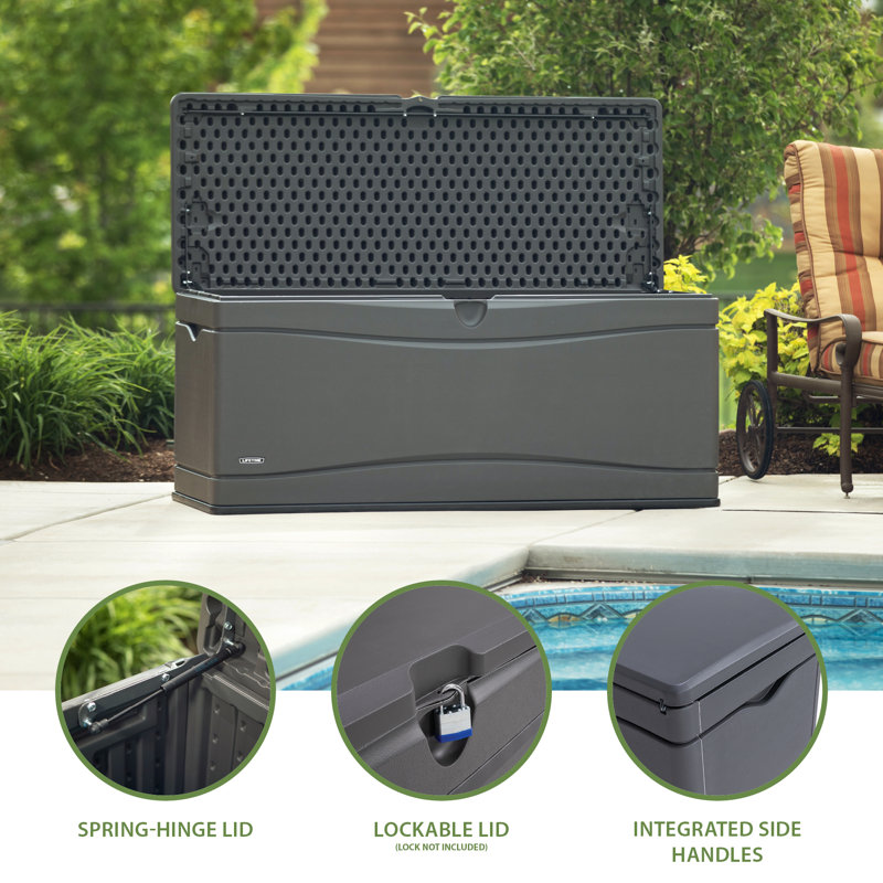 Lifetime Water Resistant Plastic Lockable Deck Box, Gray, 130 Gallon