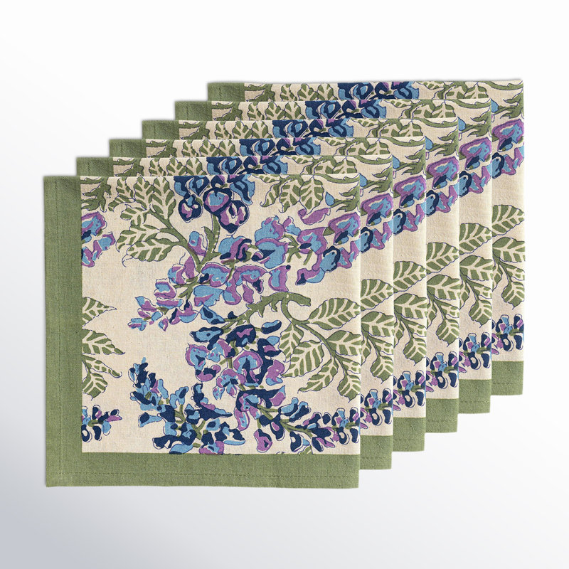 Wisteria 100% Cotton Floral Square Napkin, Blue/Green