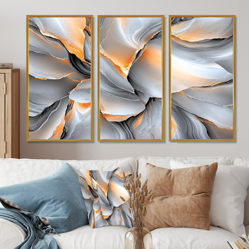 Ensemble d'art mural, "Fractals", Reproduction avec cadre flottant, H 28 po x l 36 po, Doré