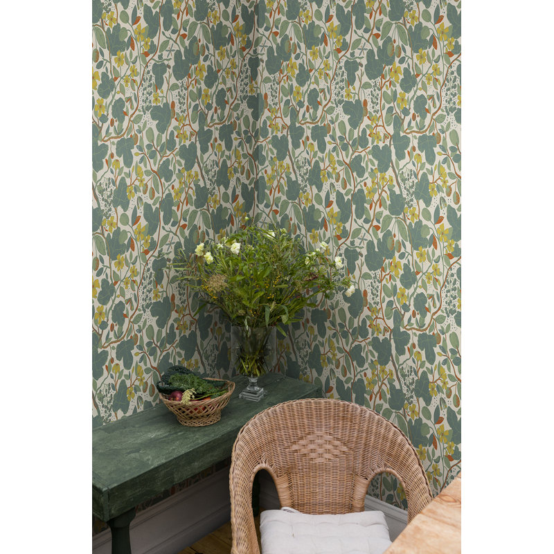 Wesler Garden Vines 33' L x 20.9" W Wallpaper Roll, Turquoise