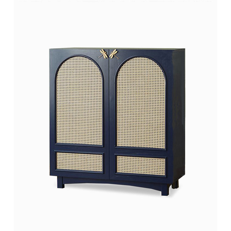 Armoire à chaussures en rotin réglable en bois massif, Blue