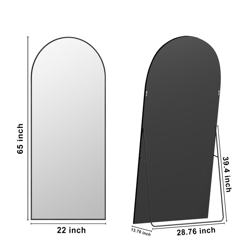 Large Arch Full Length Mirror with 3 Mounting Method, Black, 65" x 22"