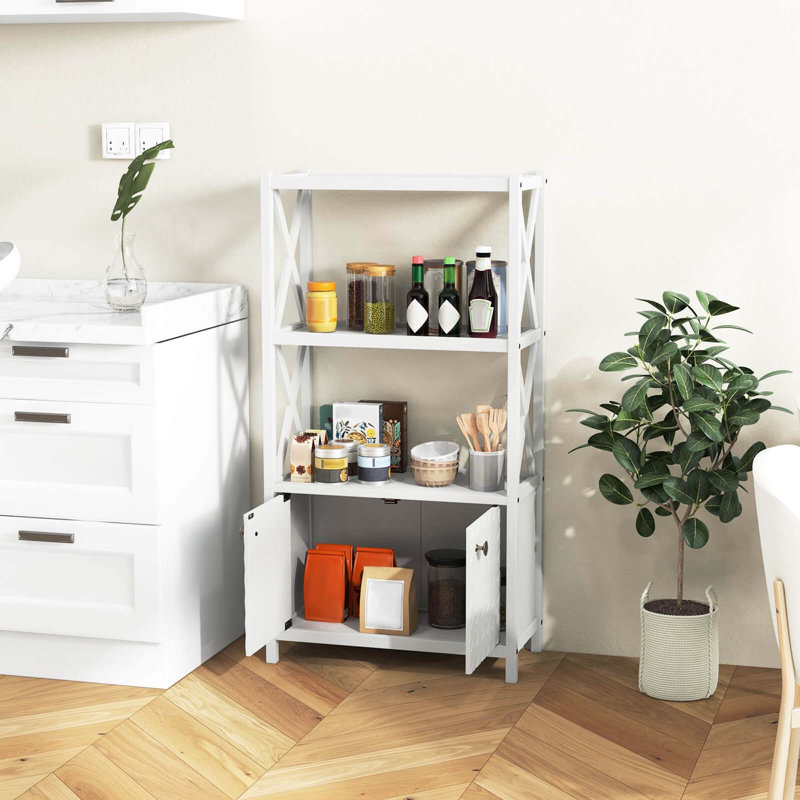 Bathroom Storage Cabinet With Open Shelves & Double Doors Modern Storage Organizer, White