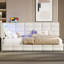Lit de jour simple rembourré beige avec station de charge, 2 tiroirs et lumières DEL à changement de couleur pour le confort de la chambre à coucher