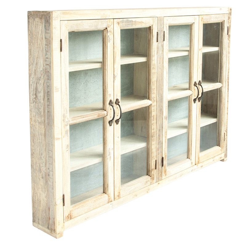 Armoire à dossier en bois récupéré et en métal avec 4 portes en verre et 4 tablettes