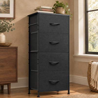 Petite table de chevet pour commode pour chambre à coucher, 4 tiroirs, 4 tiroirs verticaux en tissu noir anthracite, tour peu encombrante, commode pour chambre à coucher ou placard, commode pour petits espaces
