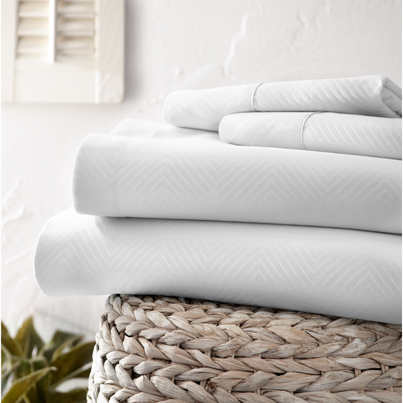 Becky Cameron Microfiber Chevron Sheet Set, White, Twin Sheet Set with 2 Pillowcases