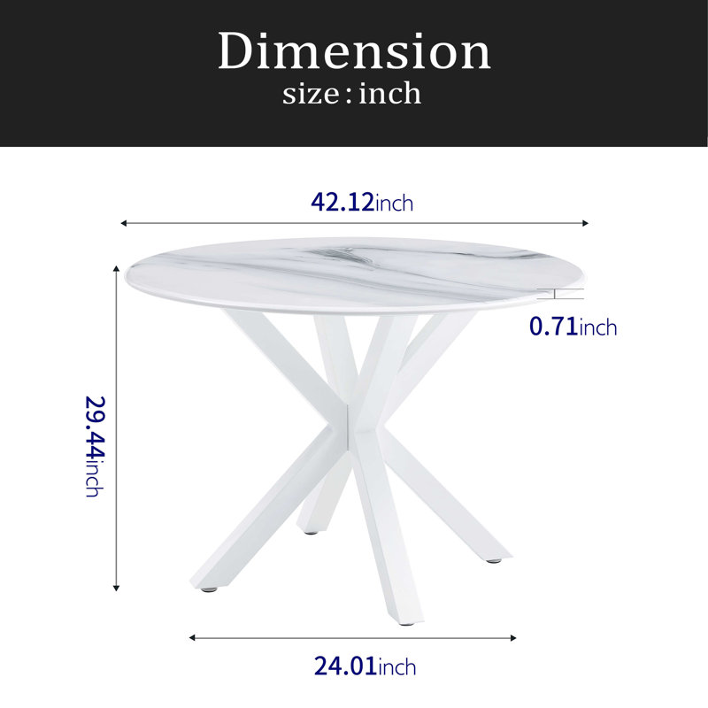 Table de salle à manger à pieds croisés de 42,1 po de style Mid-Century pour 4 à 6 personnes avec plateau rond en MDF, table de salle à manger à piédestal, table basse de loisirs