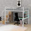 Lit mezzanine en métal avec poste de travail intégré, garde-robe, escalier de rangement et DEL-114466844