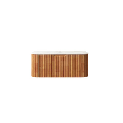 Dina 36'' Wall Mounted Cabinet With Carrara White Sintered Stone Countertop, One Drawer, No Basin, No Faucet And Drain, Natural Wood Woodgrain Color