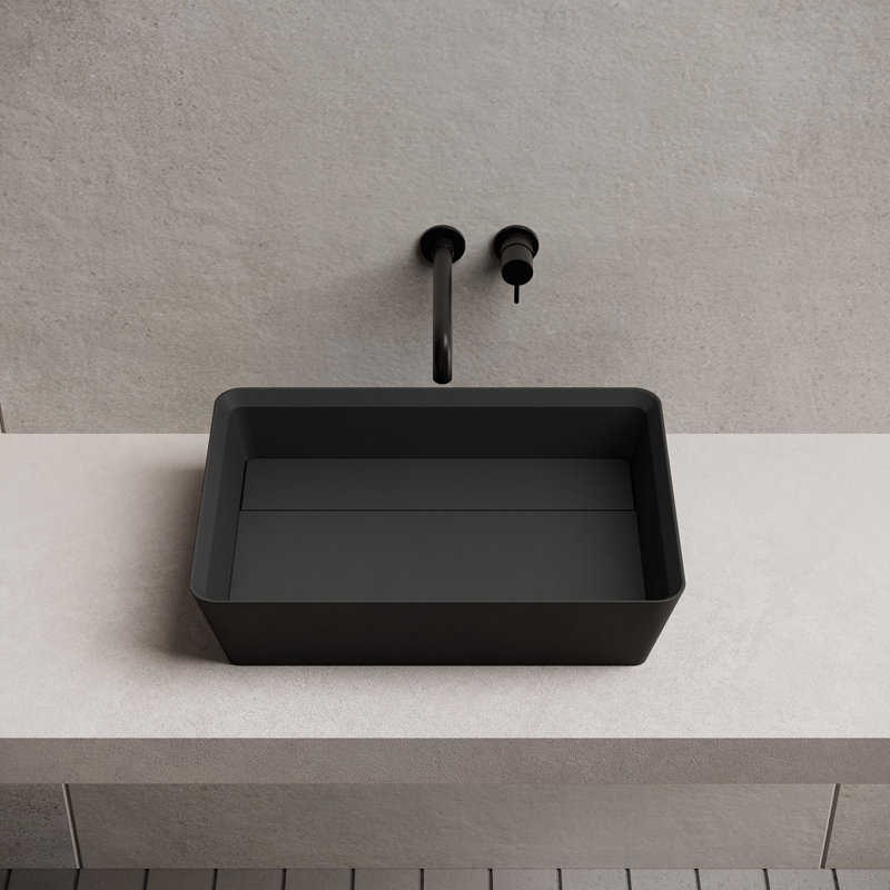Monblari 20" X 14" Rectangle Solid Surface Matte Black Vessel Sink, Matte Black